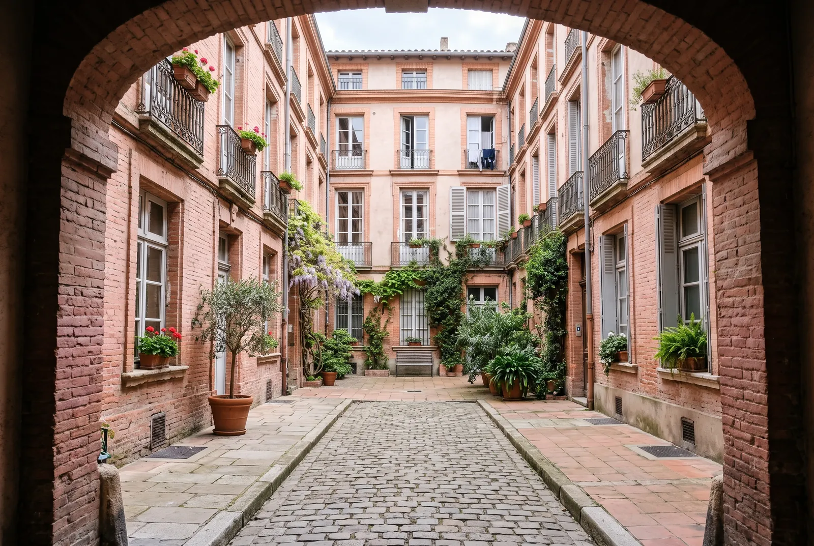 Cour intérieure d'un immeuble à Toulouse